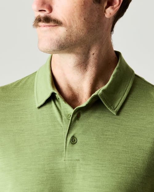 on model image of 72-Hour Merino Polo Shirt