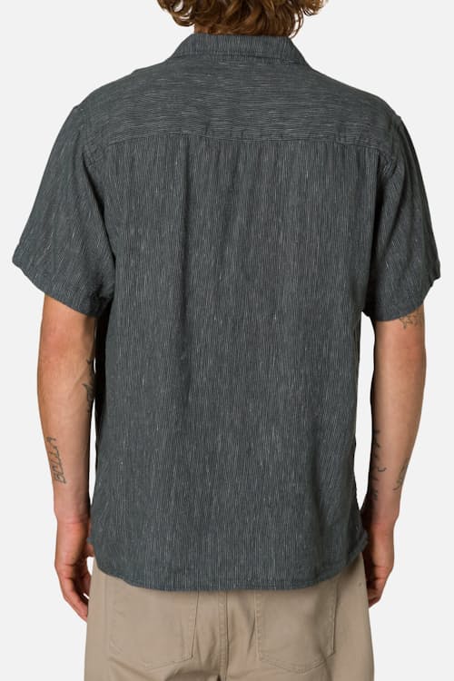 on model image of Teller Striped Camp Short Sleeve Shirt