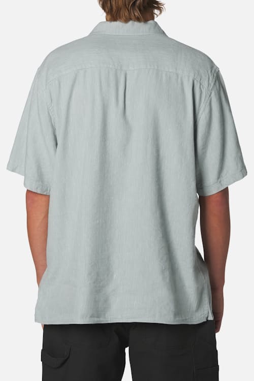on model image of Teller Striped Camp Short Sleeve Shirt