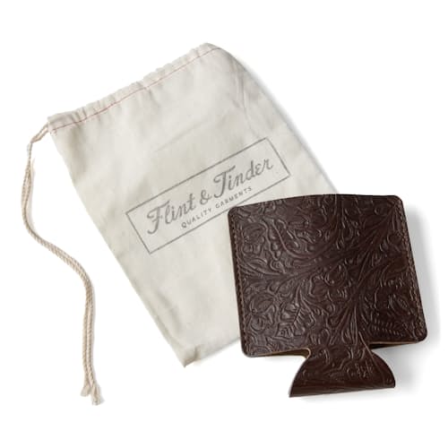 laydown image of Tooled Leather Can Cooler