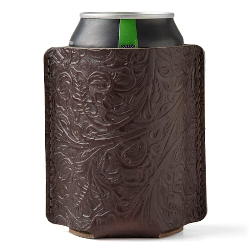 laydown image of Tooled Leather Can Cooler