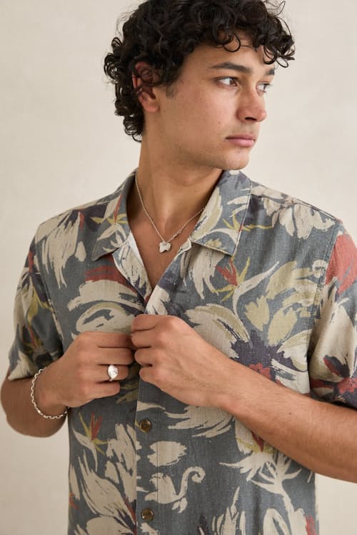 on model image of Tropical Camo Short Sleeve Shirt