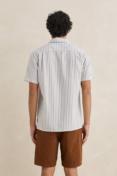 on model image of Seersucker Stripe Short Sleeve Shirt