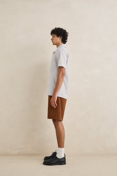 on model image of Seersucker Stripe Short Sleeve Shirt