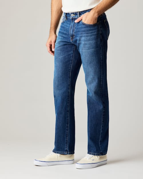 lifestyle image of Rigid Selvedge Denim - HB Athletic Straight