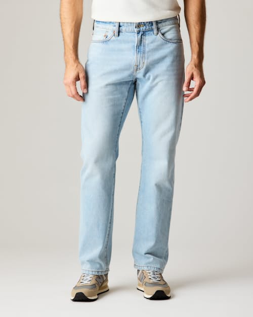 lifestyle image of Rigid Selvedge Denim - HB Athletic Straight