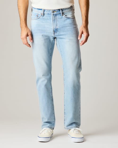 lifestyle image of Rigid Selvedge Denim - HB Athletic Straight