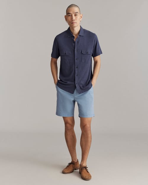on model image of Short Sleeve Hemp Cotton Knit Shirt