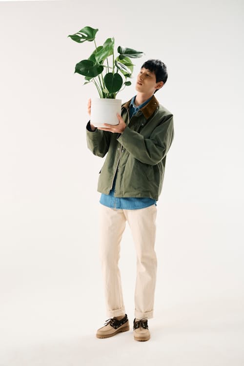 on model image of Transport Wax Jacket