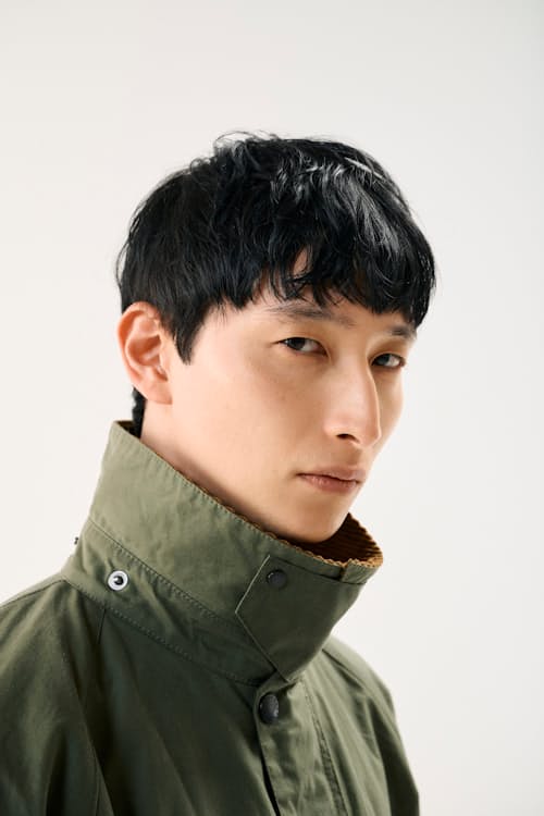 on model image of Transport Wax Jacket