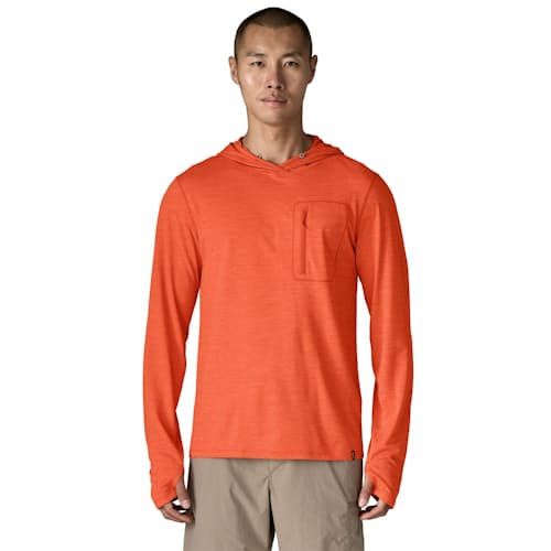 on model image of Capilene Cool Sun Hoodie