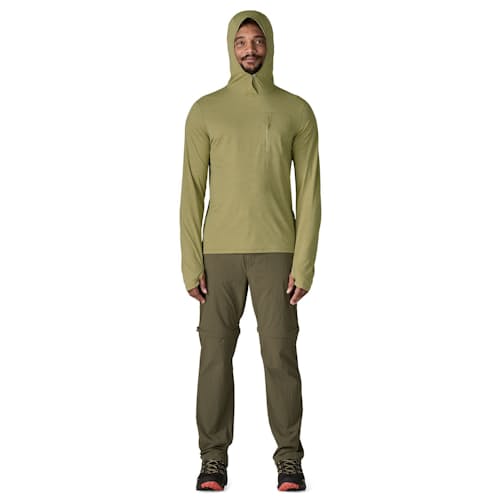 on model image of Capilene Cool Sun Hoodie