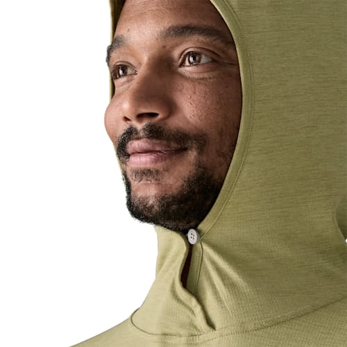 on model image of Capilene Cool Sun Hoodie
