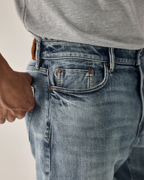 on model image of Stretch Selvedge Denim - HB Athletic Straight