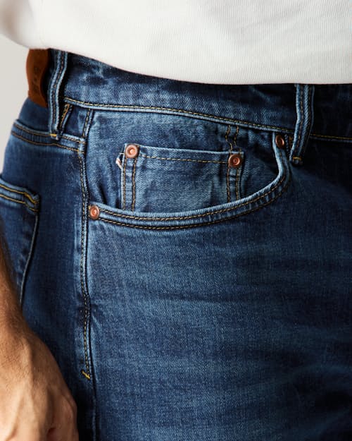 lifestyle image of Stretch Selvedge Denim - HB Athletic Straight