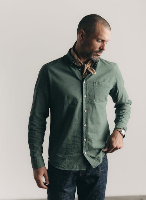 on model image of The Jack Seersucker Shirt