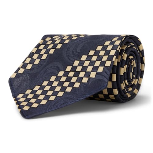 laydown image of Silk Checkerboard Stripe Neck Tie