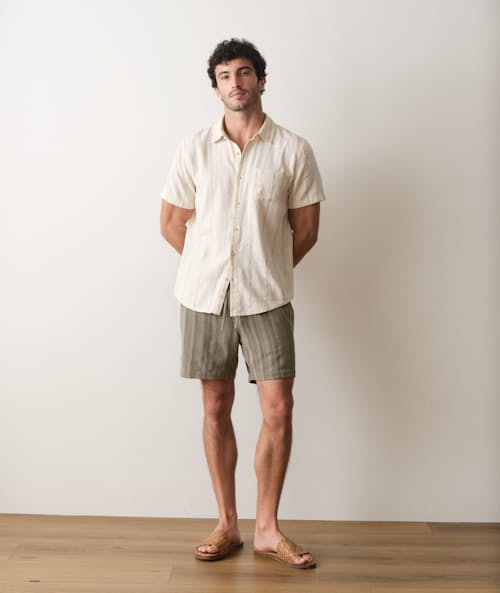 on model image of Classic Stretch Selvage Short Sleeve Shirt