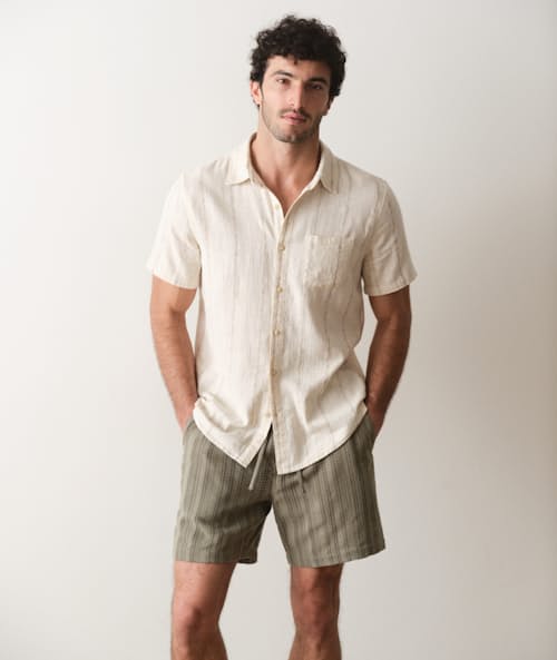 on model image of Classic Stretch Selvage Short Sleeve Shirt