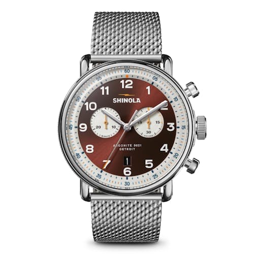laydown image of Canfield Model C56 2 Eye Chrono 43mm, Silver Bracelet