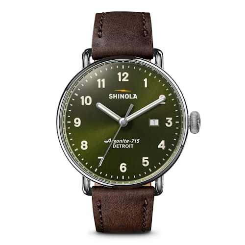 laydown image of Canfield 3HD 43mm, Deep Brown Leather Strap