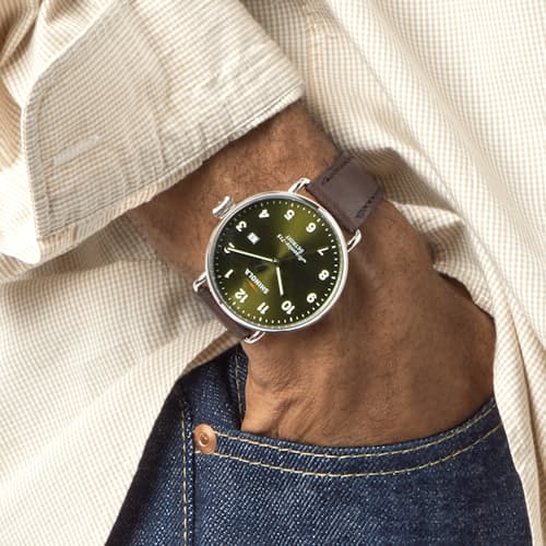 laydown detail image of Canfield 3HD 43mm, Deep Brown Leather Strap