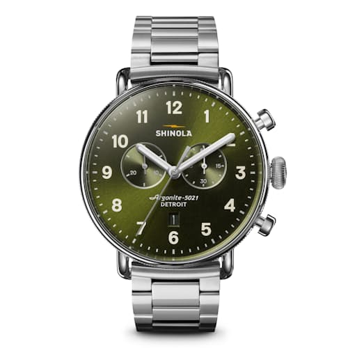 laydown image of Canfield 2 Eye Chrono 43mm, Silver Bracelet