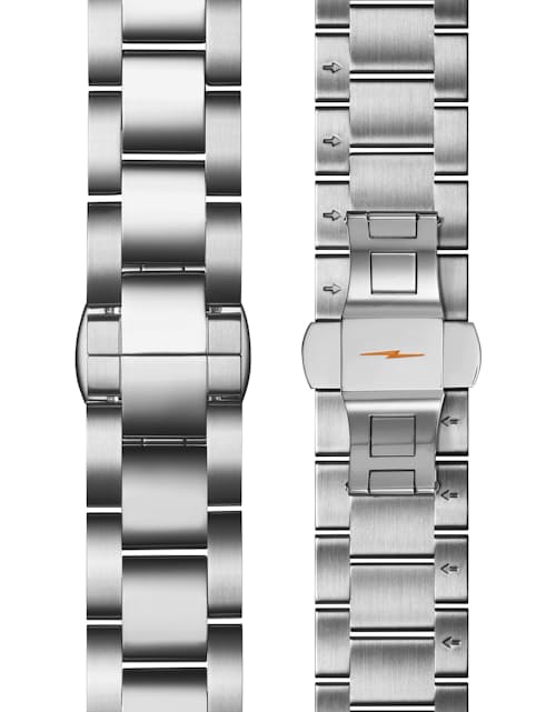 laydown detail image of Canfield 2 Eye Chrono 43mm, Silver Bracelet
