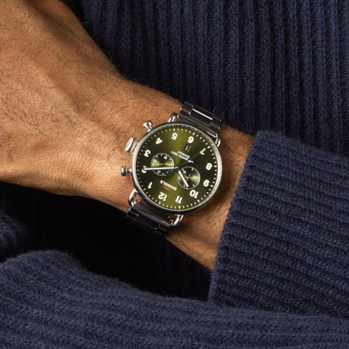 laydown detail image of Canfield 2 Eye Chrono 43mm, Silver Bracelet
