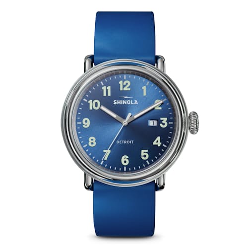 laydown image of Runwell Detrola 3HD 41mm, Blue Rubber Strap
