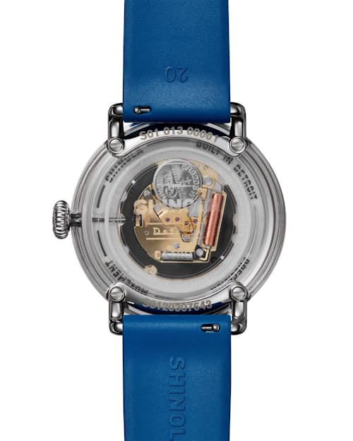 laydown detail image of Runwell Detrola 3HD 41mm, Blue Rubber Strap