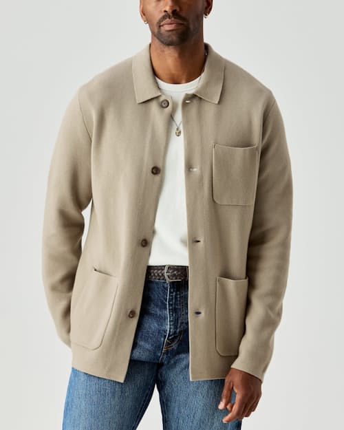 on model image of Sweater Chore Coat