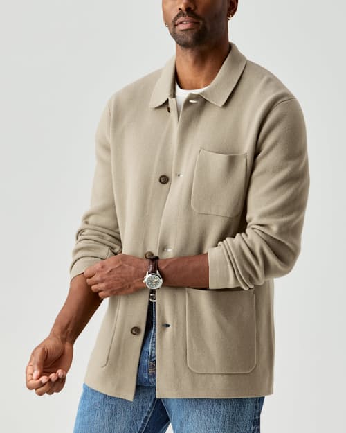 on model image of Sweater Chore Coat