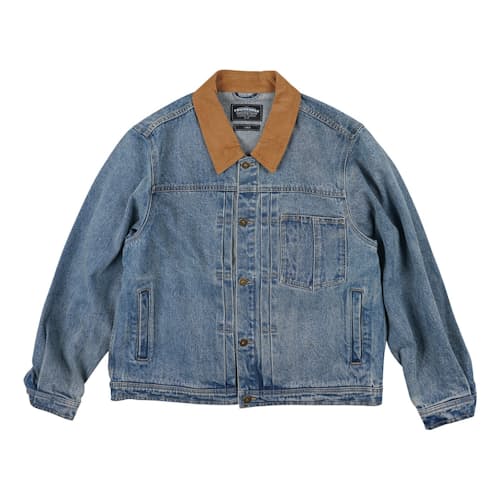 laydown image of Washed Denim Trucker Jacket