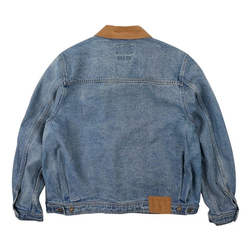 laydown image of Washed Denim Trucker Jacket
