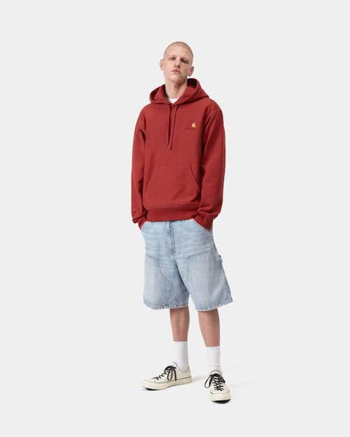 on model image of Double Knee Denim Short