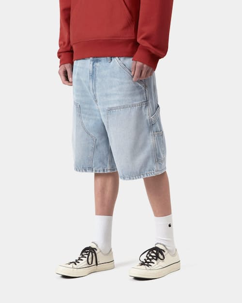 on model image of Double Knee Denim Short