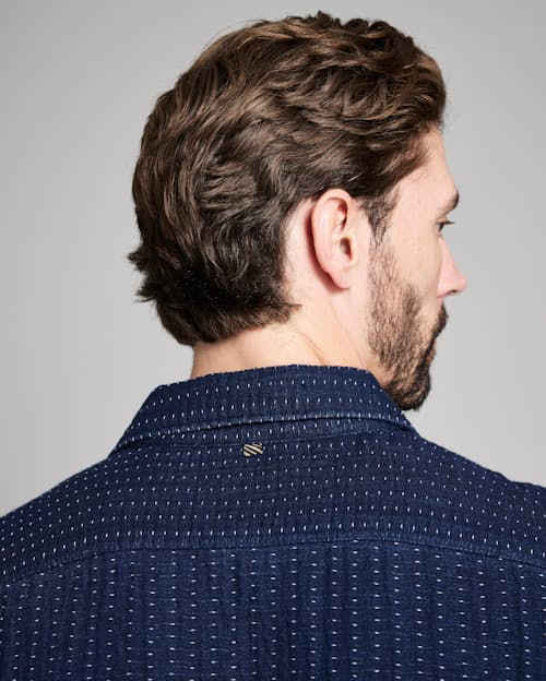 on model image of Pin Dot Dobby Two Pocket Overshirt