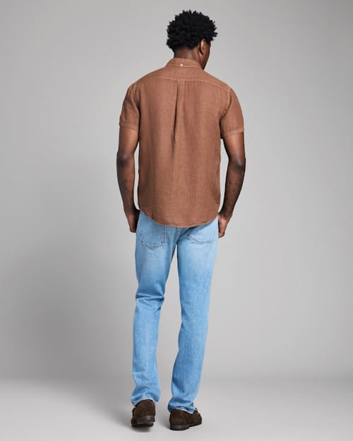 on model image of Tuscumbia Linen Short Sleeve Shirt