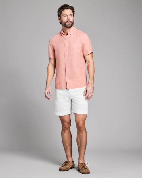 on model image of Tuscumbia Linen Short Sleeve Shirt