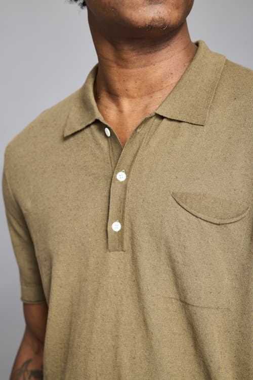 on model image of Cotton Linen Sweater Polo