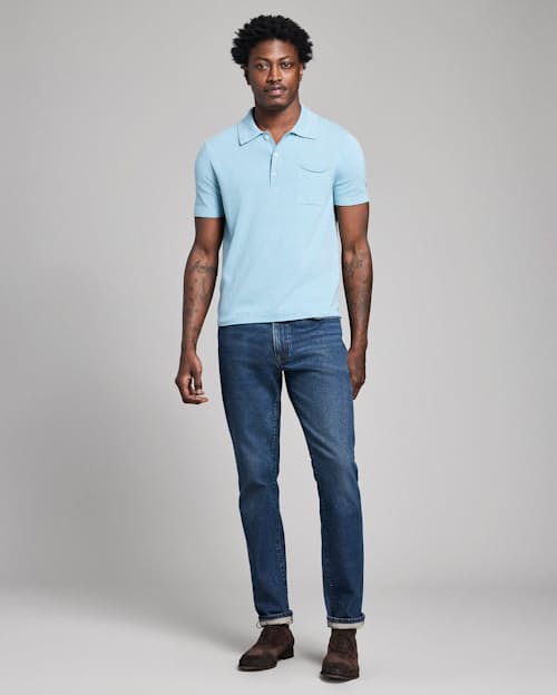 on model image of Cotton Linen Sweater Polo
