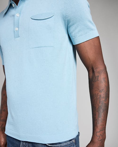 on model image of Cotton Linen Sweater Polo