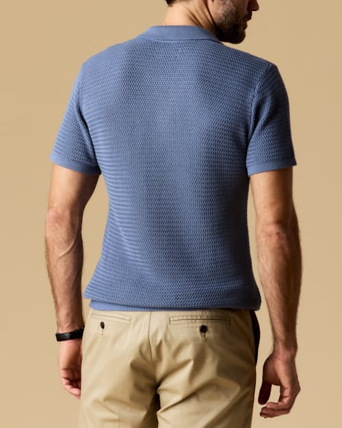 lifestyle image of Crochet Johnny Collar Polo