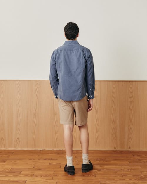 on model image of Pigment Dye Canvas Long Sleeve Shirt