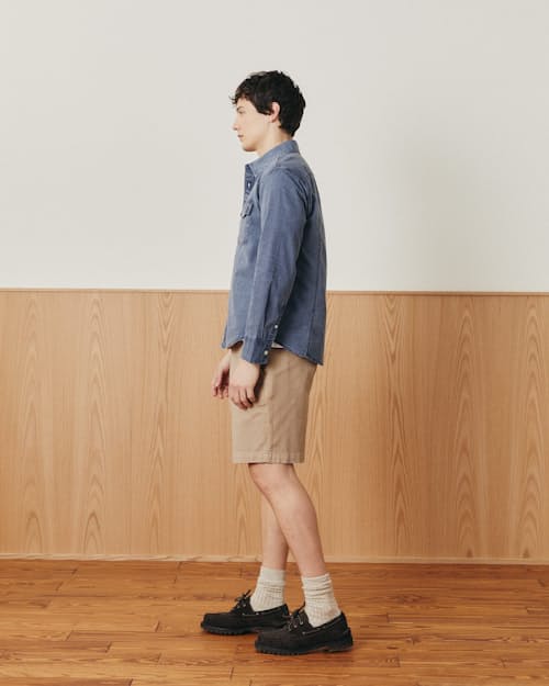 on model image of Pigment Dye Canvas Long Sleeve Shirt