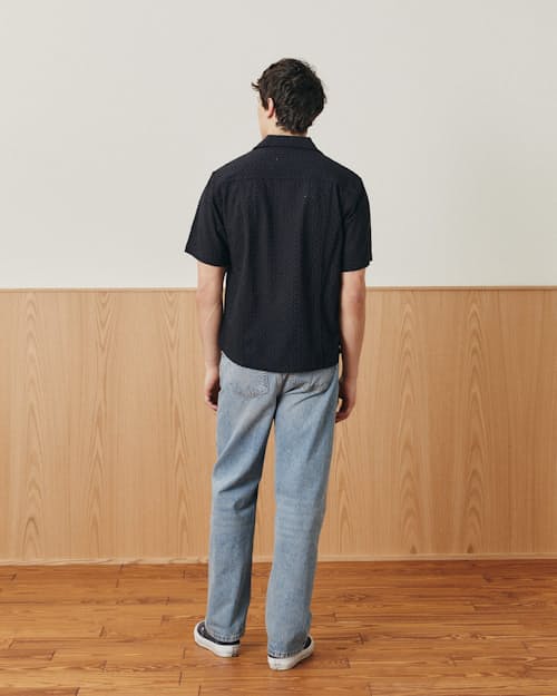 on model image of Floral Eyelet Short sleeve Shirt