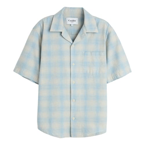 laydown image of Linen Plaid Short Sleeve Shirt
