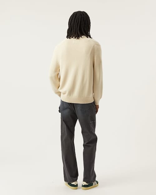 on model image of Washed Cotton Cardigan Sweater