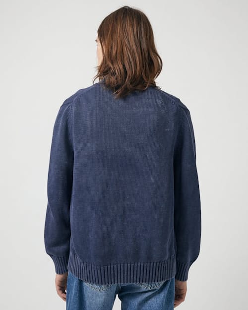 on model image of Washed Cotton Cardigan Sweater